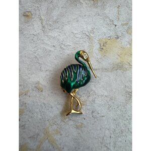 Vintage Giovanni Enamel Flamingo Gold Tone Brooch Pin